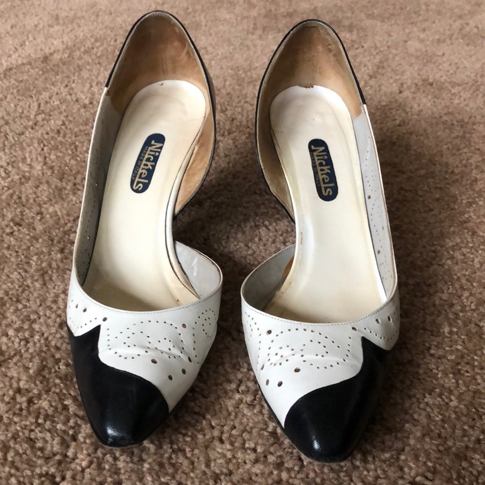 Vintage Italian Leather Blue & White Heels